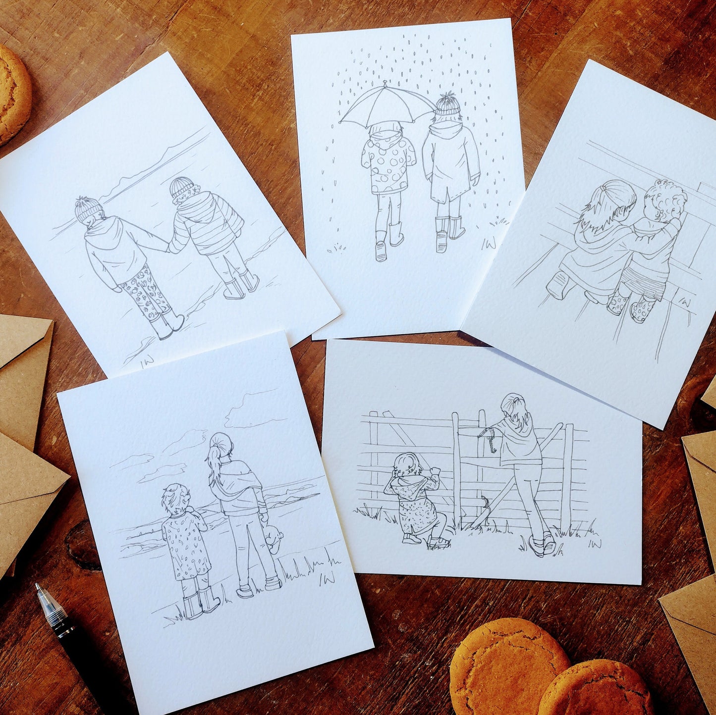Set of 5 Whimsicle Childhood Postcards